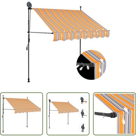 Tenda da sole con LED -  Tenda da Sole Retrattile Manuale con LED 100 cm Gialla e Blu