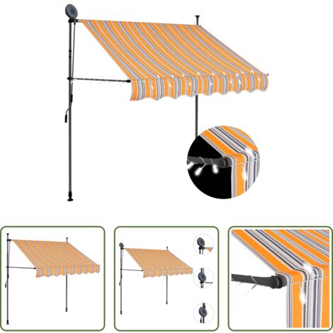 Tenda da sole con LED -  Tenda da Sole Retrattile Manuale con LED 150 cm Gialla e Blu