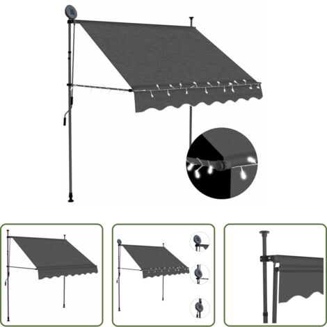 Tenda da sole con LED -  Tenda da Sole Retrattile Manuale con LED 200 cm Antracite