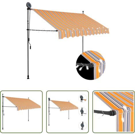 Tenda da sole con LED -  Tenda da Sole Retrattile Manuale con LED 300 cm Gialla e Blu