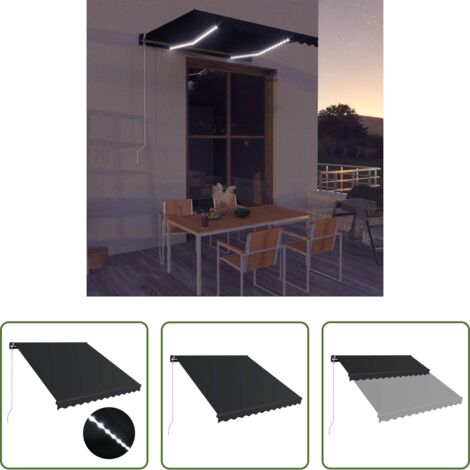 Tenda da sole con LED -  Tenda da Sole Retrattile Manuale con LED 300x250 cm Antracite