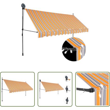 Tenda da sole con LED -  Tenda da Sole Retrattile Manuale con LED 350 cm Gialla e Blu