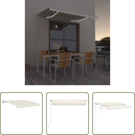 Tenda da sole con LED -  Tenda da Sole Retrattile Manuale con LED 350x250 cm Crema