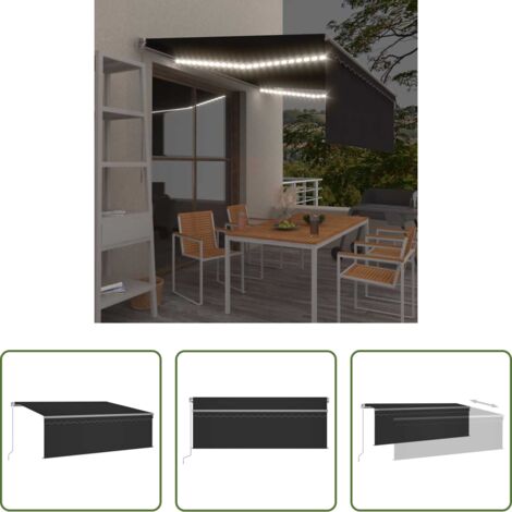 Tenda da sole con LED -  Tenda da Sole Retrattile Manuale con LED 4,5x3 m Antracite