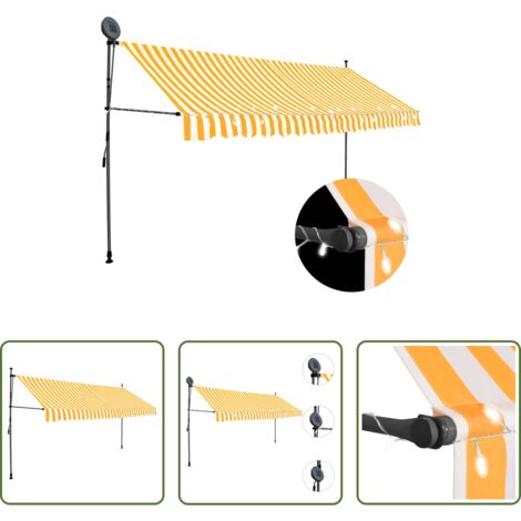 Tenda da sole con luci LED -  Tenda da Sole Retrattile Manuale LED 350 cm Bianca e Arancione