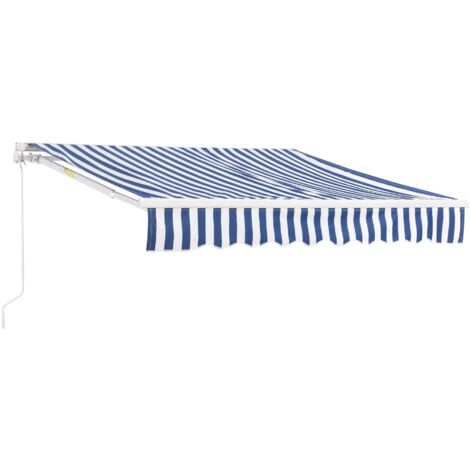Tenda da sole con manovella 300 x 250 cm blu bianco