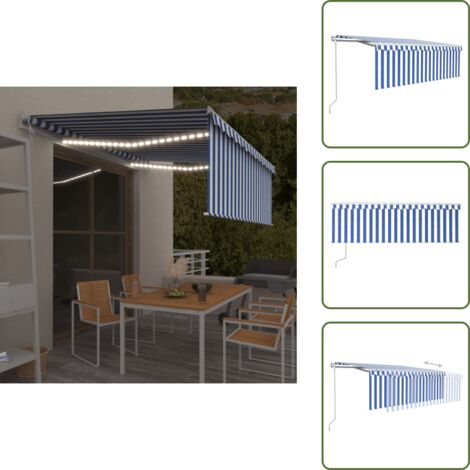 Tenda da sole con manovella - vidaXL Tenda Automatica Parasole LED Sensore Vento 4,5x3 m Blu Bianco - Tenda da sole con telecomando