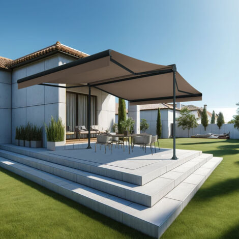 Tenda da sole doppia pendenza ENARGITE 4,00x2x3,00 M (Motorizzato a Telecomando - Grigio antracite strutturato RAL7016ST - Grigio talpa 250gr/m²)