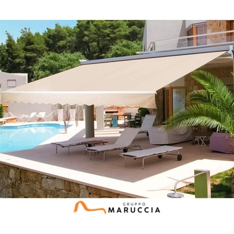 Tenda da sole estensibile 250 x 200 centimetri tenda parasole barra quadra tenda da sole con manovella colore beige rigato