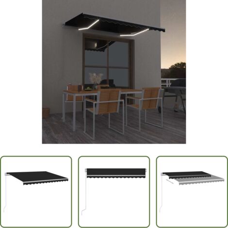 Tenda da sole esterna -  Tenda da Sole Retrattile Manuale con LED 300x250 cm Antracite