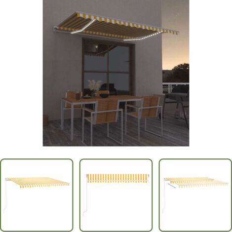 Tenda da sole esterna -  Tenda da Sole Retrattile Manuale e LED 400x300cm Gialla Bianca