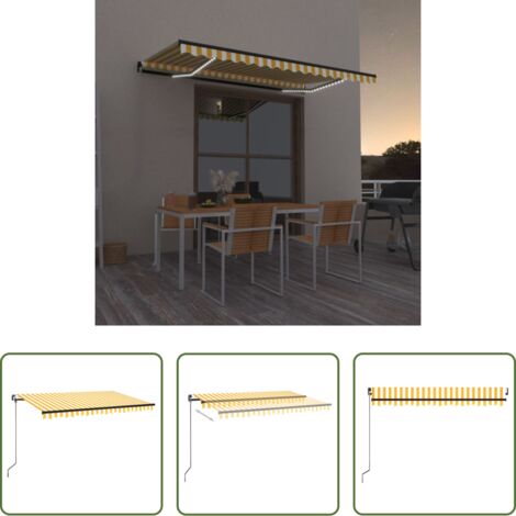 Tenda da sole esterna -  Tenda da Sole Retrattile Manuale LED 450x350 cm Giallo Bianco