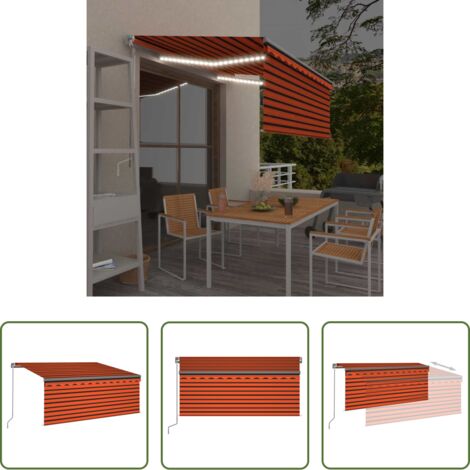 Tenda da sole esterna -  Tenda Sole Retrattile Manuale con LED 3x2,5m Arancione Marrone