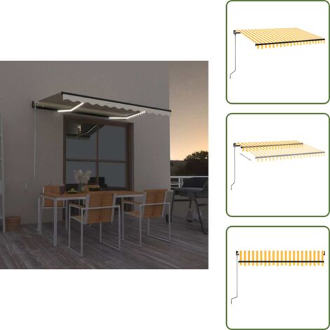 Tenda da sole esterna - vidaXL Tenda da Sole Retrattile Manuale LED 350x250 cm Gialla e Bianca - Tenda da sole manuale
