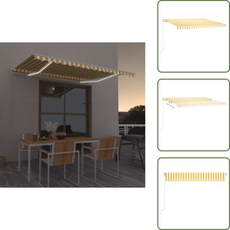 Tenda da sole esterna - vidaXL Tenda da Sole Retrattile Manuale LED 450x350 cm Giallo Bianco - Tenda da sole alluminio