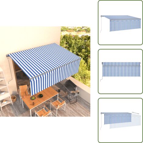 Tenda da sole esterna - vidaXL Tenda Sole Retrattile Automatica con Parasole 4,5x3m Blu Bianco - Tenda da sole con telecomando