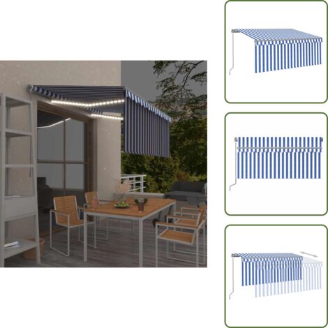 Tenda da sole esterna - vidaXL Tenda Sole Retrattile Manuale con LED 3x2,5m Blu e Bianco - Tenda da sole con luci LED
