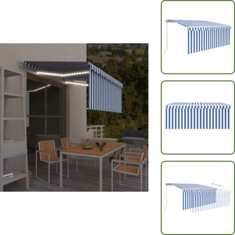 Tenda da sole esterna - vidaXL Tenda Sole Retrattile Manuale con LED 3x2,5m Blu e Bianco - Tenda da sole con luci LED