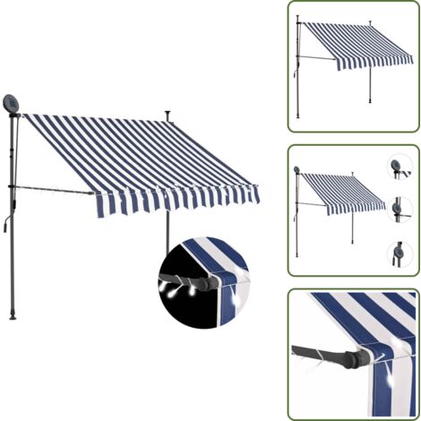 Tenda da sole idrorepellente - vidaXL Tenda da Sole Retrattile Manuale con LED 150 cm Blu e Bianca - Tenda da sole per balcone