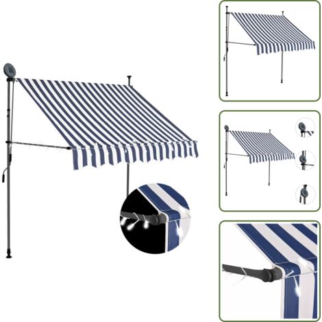 Tenda da sole idrorepellente - vidaXL Tenda da Sole Retrattile Manuale con LED 200 cm Blu e Bianca - Tenda da sole per balcone