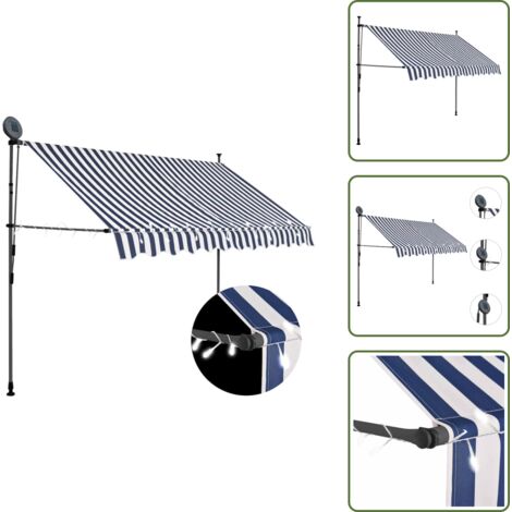 Tenda da sole idrorepellente - vidaXL Tenda da Sole Retrattile Manuale con LED 250 cm Blu e Bianca - Tenda da sole per balcone