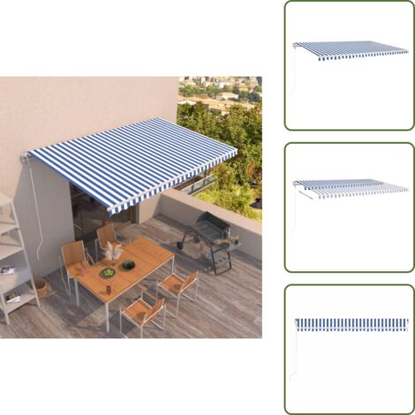 Tenda da sole in alluminio - vidaXL Tenda da Sole Retrattile Automatica 500x350 cm Blu e Bianca - Tenda da sole con telecomando