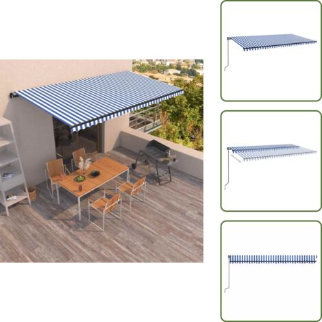 Tenda da sole in alluminio - vidaXL Tenda da Sole Retrattile Manuale 600x350 cm Blu e Bianca - Tenda da sole poliestere