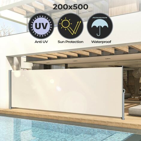 Tenda da Sole Laterale - 500 x 200 cm, Anti UV, Frangivento, Frangivista, Privacy, Beige - Paravento Laterale, Rettratile, Avvol