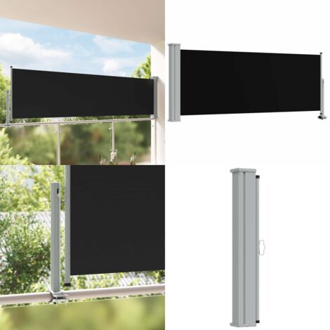Tenda da Sole Laterale Retrattile 100 x 300 cm Nera - Tenda da balcone - Tenda retrattile