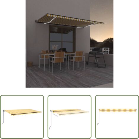 Tenda da sole LED - Tenda da Sole Retrattile Manuale LED 350x350 cm Gialla e Bianca