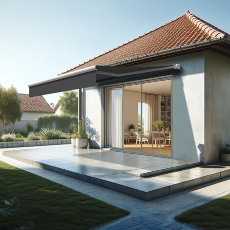 Tenda da sole loggia AMARITE 3,00x2,00 M (Motorizzato a Interruttore - Bianco satinato RAL9010 - Grigio scuro 250gr/m²)