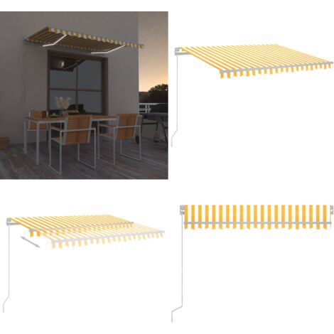 Tenda da Sole Manuale con LED 300x250 cm Gialla e Bianca - Tenda da sole manuale - Tenda da sole con LED