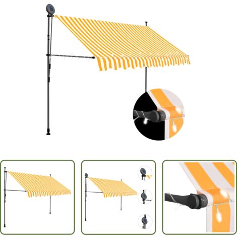 Tenda da sole manuale -  Tenda da Sole Retrattile Manuale LED 300 cm Bianca e Arancione