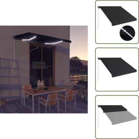 Tenda da sole manuale - vidaXL Tenda da Sole Retrattile Manuale con LED 350x250 cm Antracite - Tenda da sole per patio