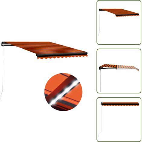 Tenda da sole per balcone - vidaXL Tenda da Sole Retrattile con LED 350x250 cm Arancione e Marrone - Tenda da sole per patio