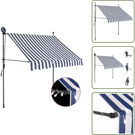 Tenda da sole per balcone - vidaXL Tenda da Sole Retrattile Manuale con LED 100 cm Blu e Bianca - Tenda da sole per terrazzo