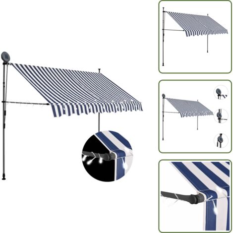 Tenda da sole per balcone - vidaXL Tenda da Sole Retrattile Manuale con LED 300 cm Blu e Bianca - Tenda da sole per terrazzo