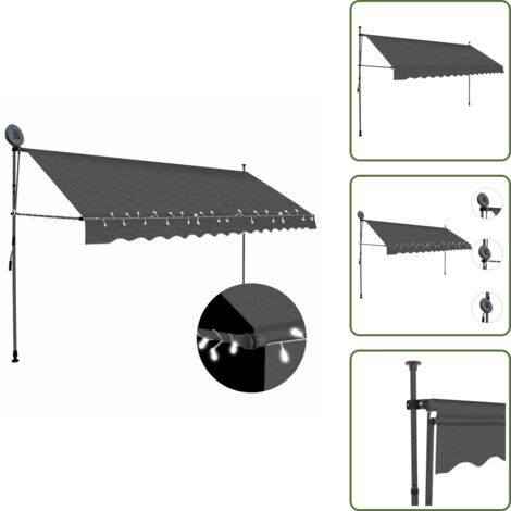 Tenda da sole per balcone - vidaXL Tenda da Sole Retrattile Manuale con LED 350 cm Antracite - Tenda da sole per terrazzo