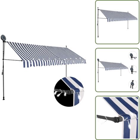 Tenda da sole per balcone - vidaXL Tenda da Sole Retrattile Manuale con LED 350 cm Blu e Bianca - Tenda da sole per terrazzo