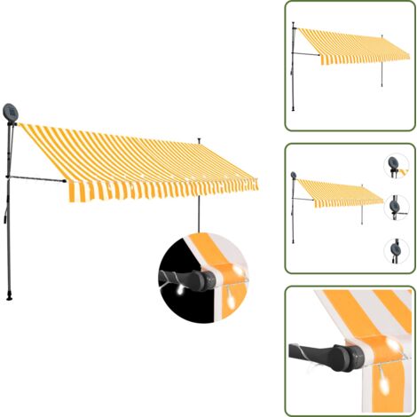 Tenda da sole per balcone - vidaXL Tenda da Sole Retrattile Manuale LED 350 cm Bianca e Arancione - Tenda da sole per terrazzo
