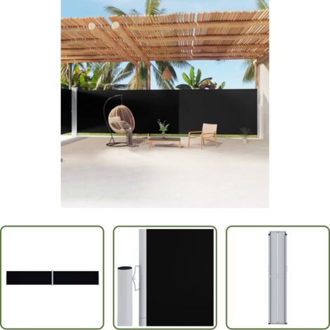 Tenda da sole per giardino -  Tenda da Sole Laterale Retrattile Nera 200x1200 cm