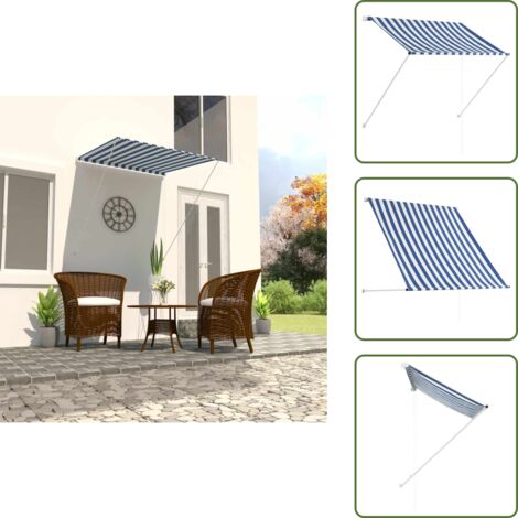 Tenda da sole per terrazza - vidaXL Tenda da Sole Retrattile 100x150 cm Blu e Bianco - Tenda da sole impermeabile