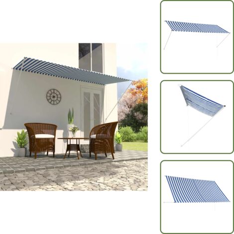 Tenda da sole per terrazza - vidaXL Tenda da Sole Retrattile 300x150 cm Blu e Bianco - Tenda da sole impermeabile