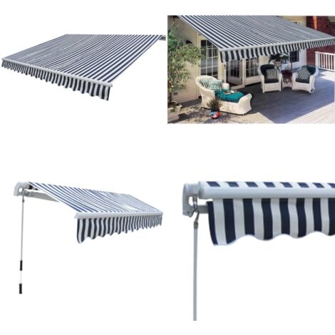 Tenda da Sole Pieghevole Manuale 300 cm Blu/Bianca - Tenda pieghevole - Tenda da giardino