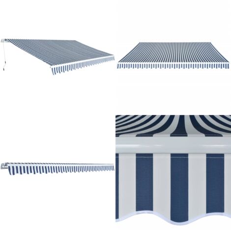 Tenda da Sole Pieghevole Manuale 500 cm Blu/Bianca - Tenda pieghevole - Tenda da giardino