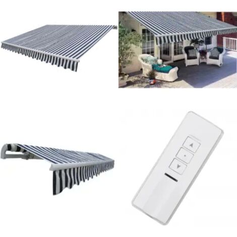 Tenda da Sole Pieghevole Motorizzata 600 cm Blu/Bianca - Tenda pieghevole - Tenda motorizzata