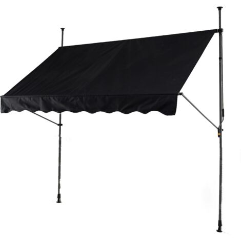 Tenda da sole regolabile per esterni senza foratura con manovella, Tenda da sole e giardino 200 x 210-300 cm Nero