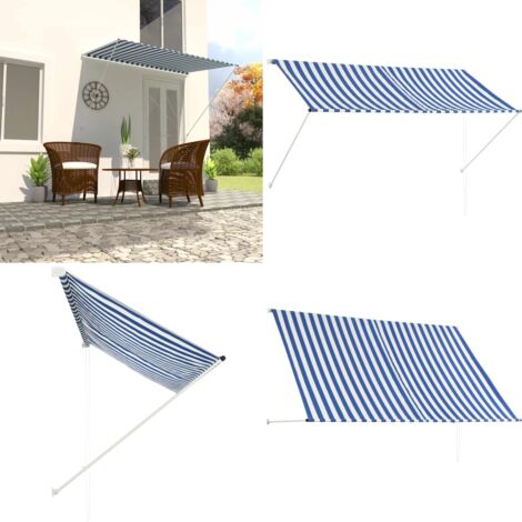 Tenda da Sole Retrattile 250x150 cm Blu e Bianco - Tenda da sole per finestra - Tenda da sole per balcone