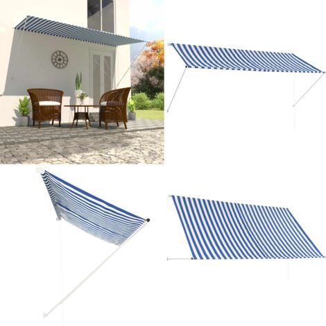 Tenda da Sole Retrattile 300x150 cm Blu e Bianco - Tenda da sole per finestra - Tenda da sole per balcone