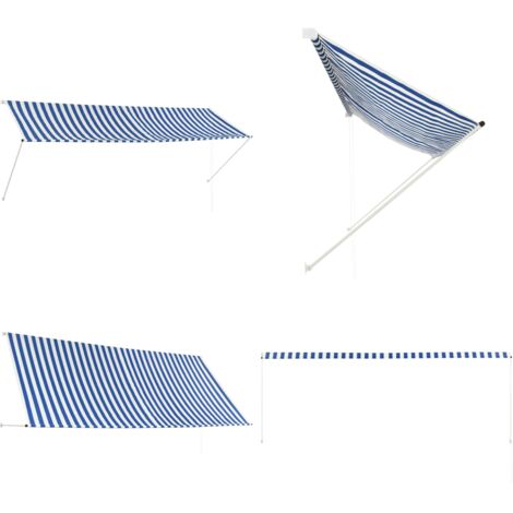 Tenda da Sole Retrattile 350x150 cm Blu e Bianco - Tenda da sole per finestra - Tenda da sole per balcone